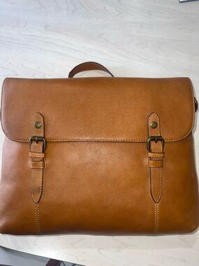 NWOT Zara Man Tan Leather Briefcase Messenger Bag
